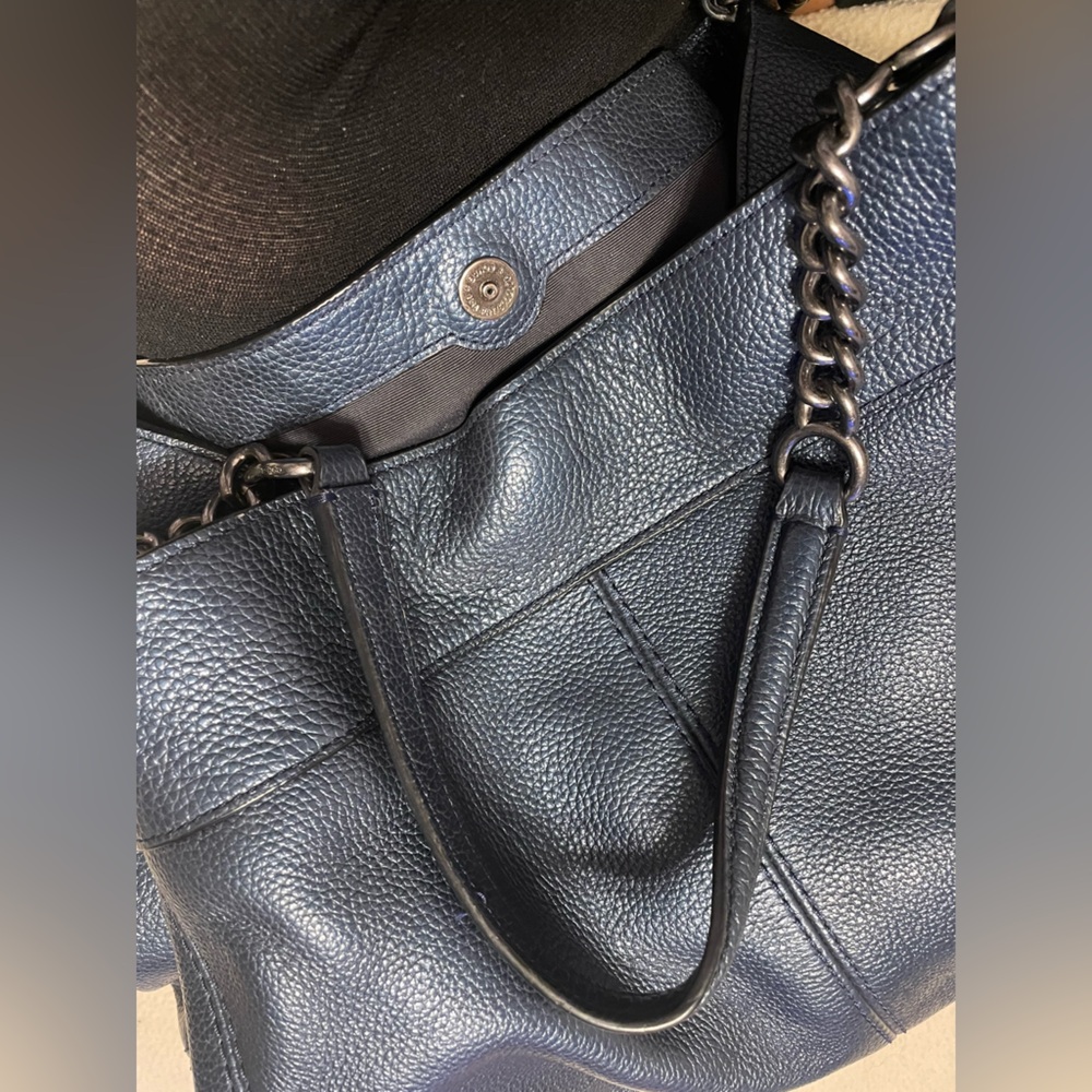 Coach Lexi Chain Shoulder Bag Metallic Navy Blue Leather Purse Handbag - Picture 8 of 15